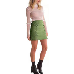 Minifalda lápiz de gamuza sintética verde con corte en A para mujer, clásica, de cintura alta, con cordones, para niñas, venta al por mayor 2026 - Product Image 5