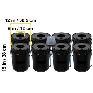 Sistema Hidropónico DWC de 5 Galones con 8 Cubetas para Cultivo en Agua Profunda, Kit de Cultivo con Bomba, Piedra de Aire, Sistema de Riego y Equipo Hidropónico - Product Image 5