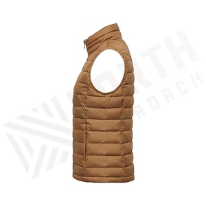 Quilted Vest Women Stand Collar Zipper Closure Brown Winter Jacket Polyester Filling Solid Color Regular Length - Product Image 3