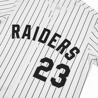 Maillot de baseball blanc personnalisé style Raiders, col en V boutonné, manches courtes, en maille respirante, avec impression de numéro