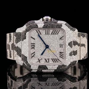 Reloj Cuadrado de Lujo con Camuflaje, Movimiento Mecánico, Acero Inoxidable, Correa de 20 mm, Negro, Blanco, Gris, Dos Tonos, Corte Brillante VS1 - Product Image 5
