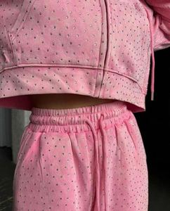Women <b>Pink</b> Dot Print Hooded <b>Tracksuit</b> Set Full Sleeve Zipper Casual Sweatpants Loose Fit Spring Wear - Product Image 3
