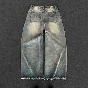 Street Wear Loose-fit Jeans Distressed Denim Jeans Hip-hop Retro Solid Pattern Embroidered Oversized Jeans Denim <b>Pants</b> for Men - Product Image 3