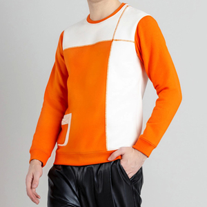 Sudadera Unisex de Cuello Redondo, Color Naranja y Blanco, 100% Algodón, Bordada, Transpirable, Casual, de Manga Larga, Tejido de Punto, Corte Regular, Estilo Hip Hop - Product Image 3