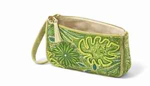 Sac à bandoulière en coton brodé de fleurs vertes fait main avec perles, mini sac à main tendance pour femme, design élégant, collection printemps - Product Image 2