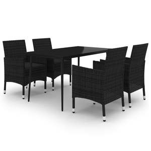Conjunto de Comedor de Ratán Sintético Negro con Acero y Vidrio para Jardín, con Múltiples Asientos Medianos - Product Image 2
