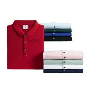 Polo pour homme uni à manches courtes, style formel, col rabattu, couleur contrastante, grande taille, infroissable, en tissu tissé brodé - Product Image 2