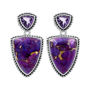 Pendientes Colgantes de Plata de Ley 925, Diseño Vintage con Turquesa Morada, para Mujer, Joyería para Fiestas - Product Image 1