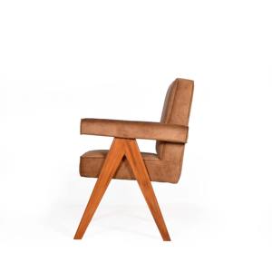 Silla de Oficina Tapizada Estilo Pierre Jeanneret, Silla de Escritorio con Patas en V de Madera Maciza y Tela de Terciopelo para Espacio de Trabajo Ejecutivo, Venta al Por Mayor - Product Image 3