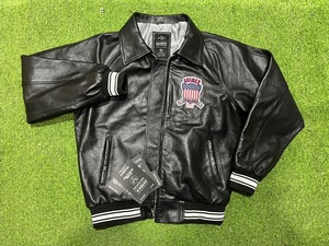Avirex Men's Black Leather Bomber Jacket Embroidered USA <b>Patch</b> Windproof Moto Style Turn-down Collar Regular Fit - Product Image 2