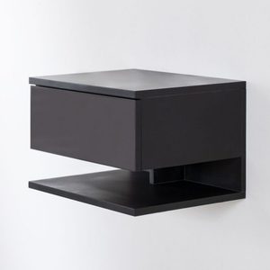 Black Solid Wood Modern Nordic <b>Wall</b> Mounted <b>Floating</b> Nightstand Bedside Table End Table with Storage <b>Shelf</b> for Apartment Bedroom - Product Image 3