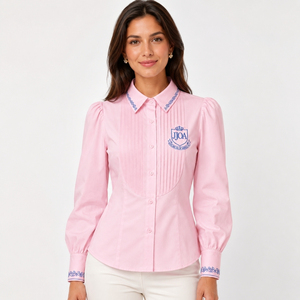 Blusa Rosa de Fiesta para Mujer, Estilo Holgado, con Botones, Bordada y Plisada, de Manga Larga, Marca Jack Jill America JJOA, Venta al Por Mayor - Product Image 5