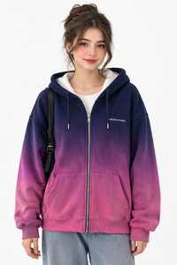Sudadera con capucha y cremallera de gran tamaño con degradado de Oneten Apparel, unisex, de forro polar, informal, para otoño - Product Image 6