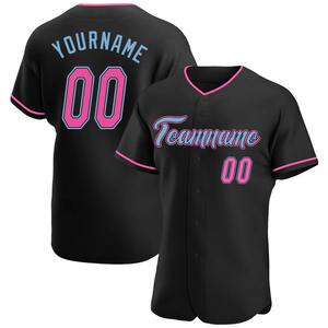 Jersey de Béisbol Personalizado con Bordado Auténtico en Negro, Rosa y Azul Claro, Uniforme Deportivo de Equipo Personalizado, Transpirable, de Poliéster, con Botones - Product Image 1