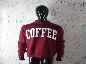 COFFEE BROWN <b>Mock</b> <b>Neck</b> Sweatshirt 100% WHITE Applique Embroidery wide <b>neck</b> Sweatshirt Finer Threads - Product Image 3