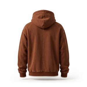 Men's <b>Brown</b> 100% Cotton <b>Fleece</b> Hoodie 370GSM Regular Fit Casual Pullover Sweatshirt Soft Smooth Fabric Winter Wear - Product Image 2