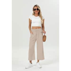 กางเกงขาบานผ้าลินินเอวสูงสำหรับผู้หญิง, กางเกงลำลองขายาวมีกระเป๋าดีไซน์ระบายอากาศได้ดีมี2025 - Product Image 4