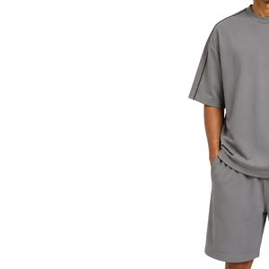 Grey Mens Oversized <b>T</b> <b>Shirt</b> And Shorts Set Short Sleeve Crew Neck Casual Streetwear Summer Tracksuit Customized Wholesale - Product Image 3