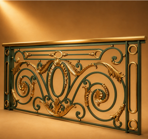 Balustre européen orné en fer et laiton, motif festonné vert et or, à fixation au sol, pour balustrade de balcon, escalier de villa et escalier intérieur - Product Image 5