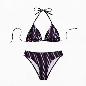 Conjunto de Bikini Sólido para Mujer con Top Halter Cruzado y Braguita Hipster con Lazos Laterales, de Spandex y Poliéster, Transpirable y de Secado Rápido - Product Image 1