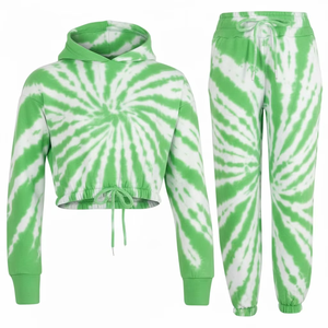 2026 Top Selling Women’s Blue & White Sublimated Jogger Set, 100% Polyester Tracksuit with Crop Top Hoodie & Fleece Yoga Pants - Product Image 5