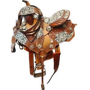 Silla de montar western de cuero premium para carreras de barriles, para adultos, disponible en todos los tamaños. - Product Image 1