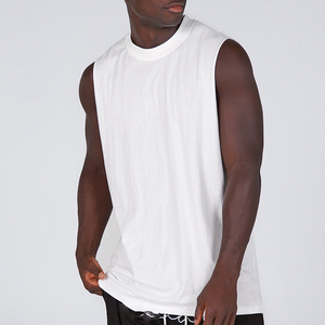 <b>Men's</b> <b>White</b> Sleeveless Crew Neck Eco-Friendly Gym Tank Top Breathable Plain Dyed Knitted Sporty Muscle Front Logo - Product Image 5