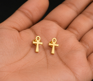 Pendientes de Plata de Ley 925 con Baño de Oro de 18K, Diseño Minimalista de Cruz Ankh, Unisex, para Uso Diario, Joyería Fina, Regalo para Ella - Product Image 4