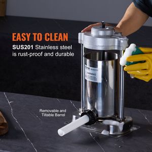 Embutidora Manual de Salchichas de Acero Inoxidable 304 de Grado Alimenticio, 2L/5LBS, Máquina Vertical para Salchichas con Abrazadera Tipo G, 2 Unidades - Product Image 6