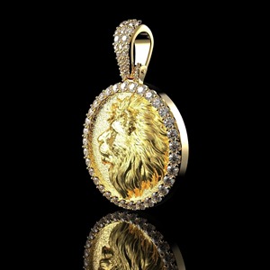Colgante de Moissanita Cara de León de 1.4ct, Plata 925 Bañada en Oro de 14K, Rey del Coraje, Collar de Moissanita, Colgante de Diamante Estilo Hip Hop - Product Image 1