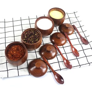 Juego de 3 recipientes de madera para condimentos con soporte para condimentos de alimentos Olla caliente de madera de alta calidad Condimentos y soportes para especias - Product Image 2