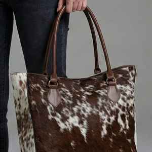 Sac fourre-tout en cuir véritable avec poils, design personnalisé, pour femme, fermeture éclair et ouverte, broderie, portable, toutes saisons LHTB-0031 - Product Image 6