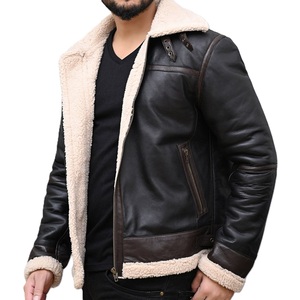 Wholesale Outdoor Men Shearling Leather <b>Jacket</b> Turn Down Collar Secure Closure Daily Wear Custom Design Shearling Leather <b>Jacket</b> - Product Image 4