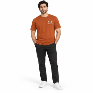 Camiseta de Algodón de Manga Corta con Cuello Redondo, Color Naranja, Corte Holgado, Informal, con Logotipo Estampado en la Parte Delantera, Transpirable, Ecológica, de Secado Rápido para Hombre - Product Image 1