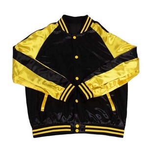 Veste universitaire d'hiver pour homme, noire et jaune, à blocs de couleur, col montant, boutons-pression, imperméable, coupe-vent, en satin de haute qualité - Product Image 5