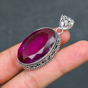 Magnifique pendentif en tourmaline rose et quartz, pierre précieuse créée en laboratoire, en argent sterling 925, fait main, bijou statement, cadeau, très demandé - Product Image 4