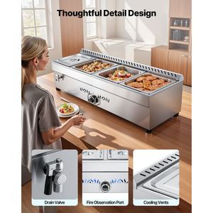 Scaldavivande Commerciale a Vapore a Gas Propano con Scaldaspezie da Esterno a Gas LP in Acciaio Inossidabile, Attrezzatura per Mantenere Caldi e Riscaldare Alimenti con 4 Vasche Regolabili - Product Image 6