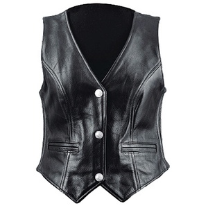 Gilet en cuir pour femmes HMB-3361A Gilet d'extérieur coupe-vent noir pour motard fille - Product Image 1