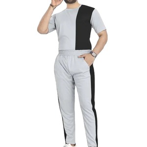 Men's Summer Sporty <b>Tracksuit</b> Set Quick Dry Lightweight Crew Neck T-Shirt With Side Pockets Full Length Pants Color - Product Image 4
