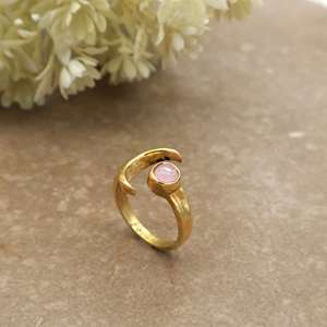 Celestial Rose <b>Quartz</b> Crescent Moon <b>Ring</b> – 18K Gold Plated Brass Adjustable Boho Mystic Jewelry - Product Image 1