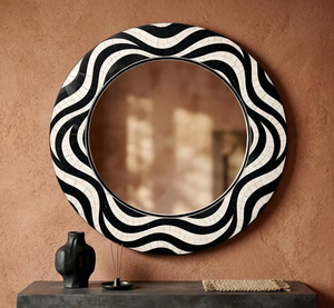 Black White Bone Inlay <b>Mirror</b> | <b>Round</b> Wave Pattern <b>Mirror</b> |Unique Design Bone <b>Mirror</b> - Product Image 6