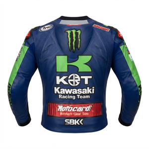 เสื้อแจ็คเก็ตสำหรับขี่มอเตอร์ไซค์ Rawasaki สำหรับผู้ชาย/เสื้อแจ็คเก็ตหนังวัวแท้ พร้อมเกราะป้องกันระดับ CE 2 พร้อม Hump - Product Image 2