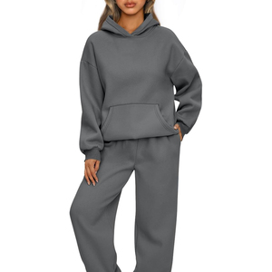 Conjunto de Sudadera con Capucha Gris Unisex, Sudadera con Capucha Oversize, Sudadera Corta con Capucha, Pantalones de Felpa, Diseño de Bolsillo de Color Sólido, Ropa Casual de Otoño - Product Image 6