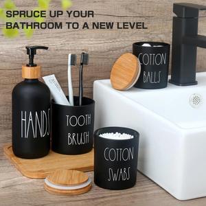 Elegante juego de organizadores de baño en negro y bambú, perfecto para uso diario y estilo interior moderno, hecho a mano en India. - Product Image 3