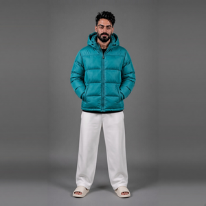 Chaqueta Acolchada con Capucha para Hombre, Color Sólido, Resistente al Viento, Poliéster/Algodón, Cierre de Cremallera, Largo Regular, Relleno de Poliéster - Product Image 5