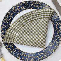 Serviette de table carrée classique en lin 100% à carreaux verts 60x60cm, faite à la main, lavable et réutilisable, fournisseur de décoration de table