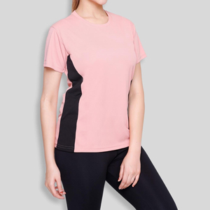 เสื้อยืดออกกำลังกายผู้หญิง แขนสั้น สีตัดต่อ ระบายอากาศ แห้งเร็ว UPF50 ป้องกันแบคทีเรีย สีชมพู-ดำ - Product Image 5