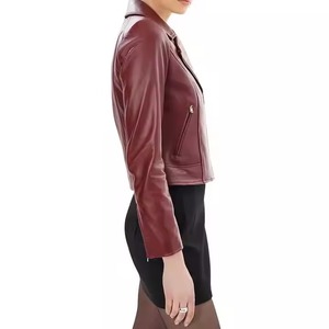 Genuine Leather Women's Biker Jacket Knitted Windproof Stylish Fitted <b>Zipper</b> Closure Avirex Fashion Wear Detachable Hat Winter - Product Image 4