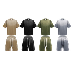OEM 2026 New Arrival Dyed Air Fiber T-shirt Shorts Set Vintage Washed Distressed Loose Casual Eco-Friendly Summer Two-piece - Product Image 1