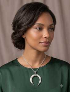 Handmade Natural Bone Pendant <b>Necklace</b> <b>and</b> <b>Earring</b> <b>Set</b> with Adjustable Cord <b>and</b> Sterling <b>Silver</b> Accent Details - Product Image 2